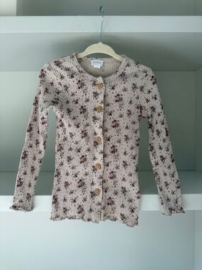Jamie Kay Cream Ribbed Cardigan with Pink Floral Print